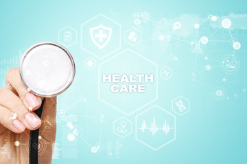 Medicine and healthcare concept. Medical doctor working with modern pc. Electronic health record. EHR, EMR.