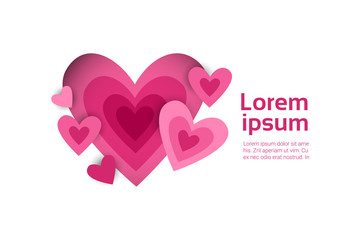Pink Heart Shape On White Background With Copy Space Valentine Day Banner Flat Vector Illustration
