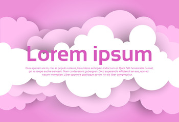 White Clouds Over Pink Sky Template Background With Copy Space Flat Vector Illustration