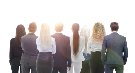 Back view group of business people. Rear view. Isolated over white background.