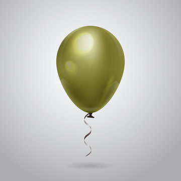 Festive Helium Balloon With Ribbon On Grey Background Flat Vector Illustration
