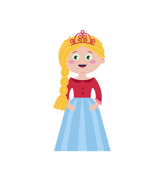 Beautiful princess in elegant tiara. Fairytale medieval character isolated on white background vector illustration.