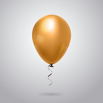 Beautiful Golden Balloon With Ribbon On Grey Background Flat Vector Illustration