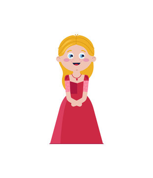 Cute cinderella in red dress. Fairytale medieval character isolated on white background vector illustration.
