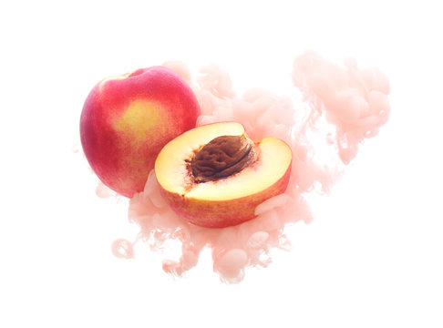 Peach on ink isolated over white background