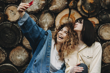 Best friends making a selfie and having fun.