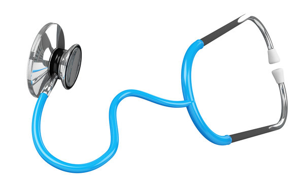 Floating digital blue stethoscope 3D rendering