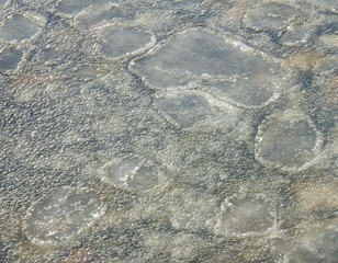 Surface of snow sludge on water.