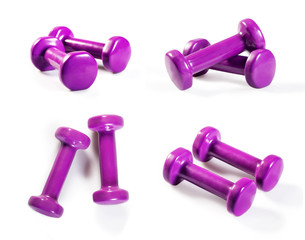 Set of dumbbells on white