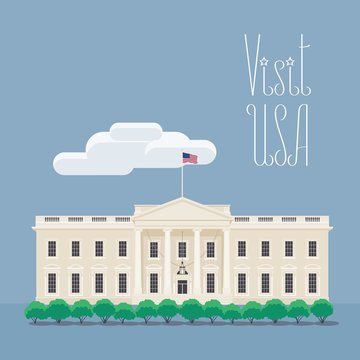 Visit USA, Washington image with White house vector illustration, poster