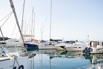 Fototapeta premium Picture of luxury white yachts in harbor