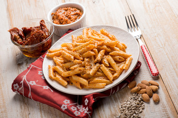 pasta with red pesto, traditional sicilian recipe