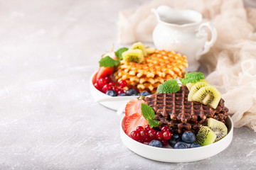 Wafers with berries. Selective focus. Copy space