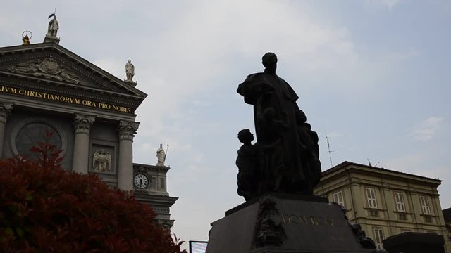 Turin, Italy, Piedmont April 08 2018. The fa&ccedil;ade of the Basilica of Mary Help of Christians. Sanctuary erected by St. John Bosco as a monument of gratitude to the Virgin Mary, with title AUSILIATRICE