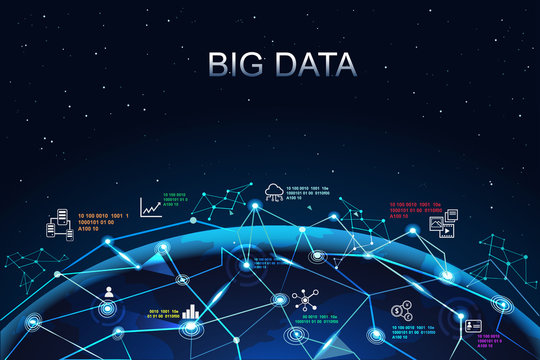 Big Data Connectivity With Globe Illustration Infographic. Digital Light And Flare.