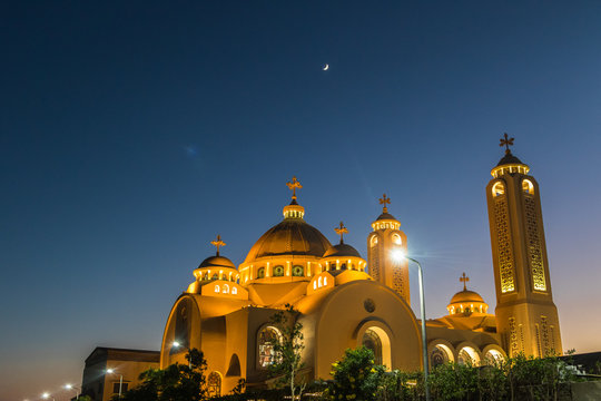 Coptic Orthodox Church in Sharm El Sheikh, Egypt. night