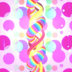 Abstract rainbow spiral curve and dots background. 3d rendering picture.