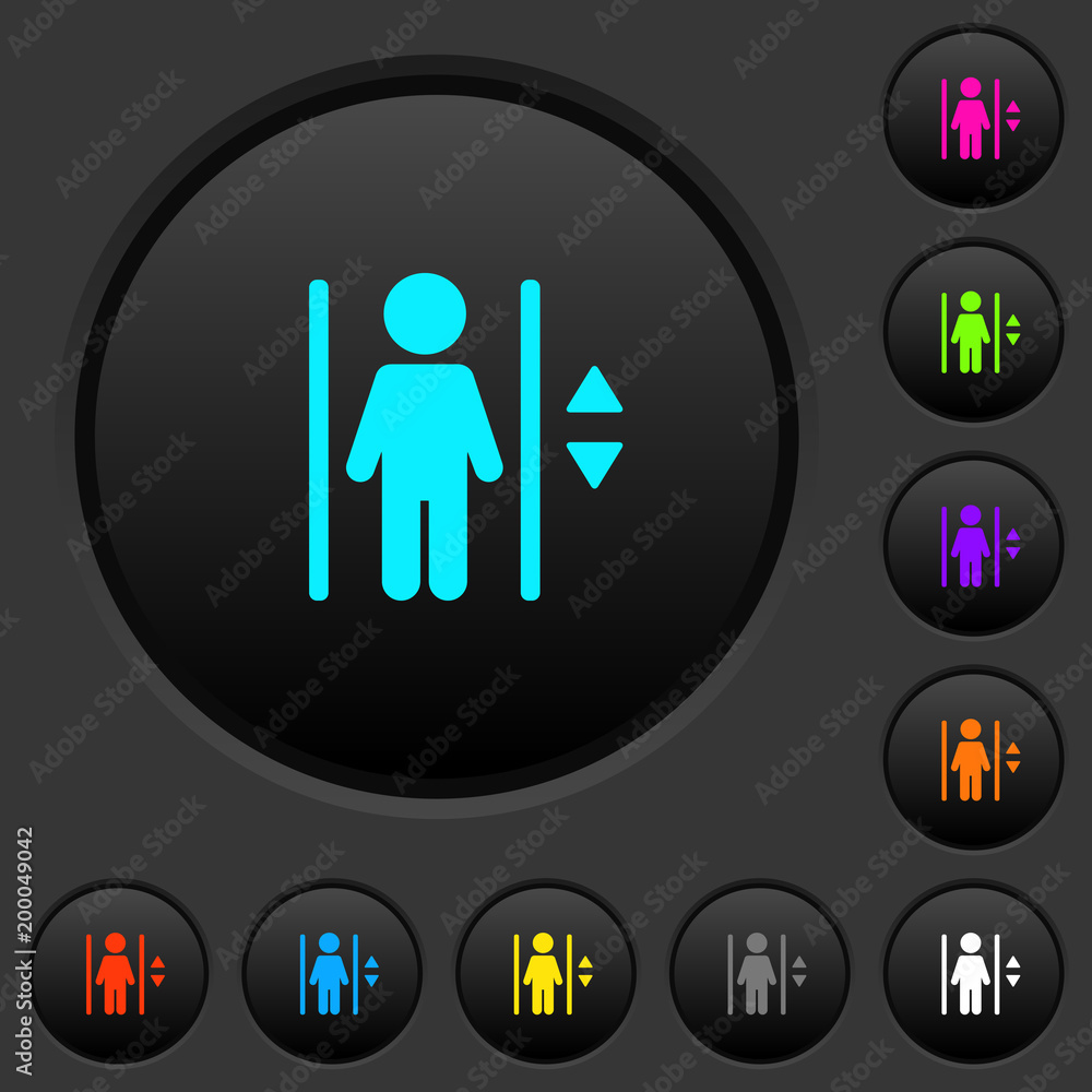 Poster elevator dark push buttons with color icons