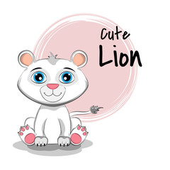Cartoon kitty with lettering Cute Lion.