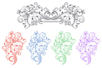 Floral decorative ornaments. Set of colored flower branches