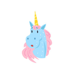 Obraz na płótnie Canvas Cute funny surprised unicorn character cartoon vector Illustration on a white background