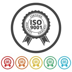 ISO 9001 certified sign icon, 6 Colors Included