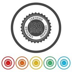 ISO 9001 certified sign icon, 6 Colors Included