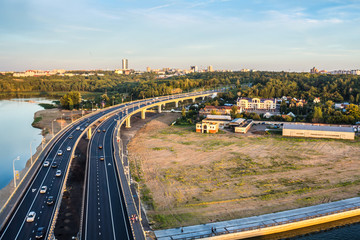 Panorama of the Kazan highway from the top of the Millennium Bridge