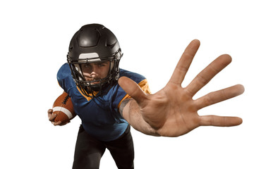 one american football player man studio isolated on white background
