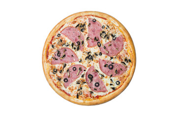 pizza with ham and mushrooms