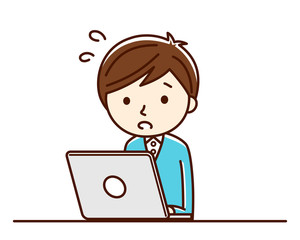 男性　パソコン　焦る