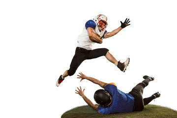 The two american football players studio isolated on white background
