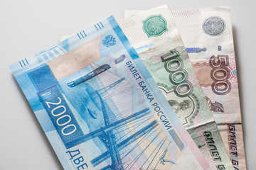 Obraz premium new Russian money banknotes 2000 rub and 1000 rubles, 500 rus. banknotes of Bank of Russia.