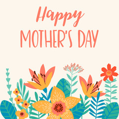 Happy Mothers Day. Vector illustration with flowers.