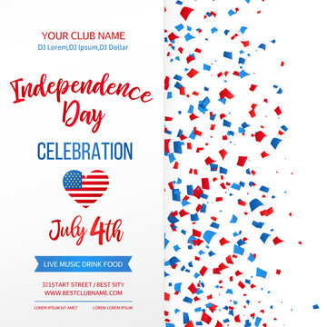 Independence day celebration. Fourth of July.Traditional American holiday greeting card, poster, flyer. Patriotic banner template. July 4th typographic design. Vector illustration.