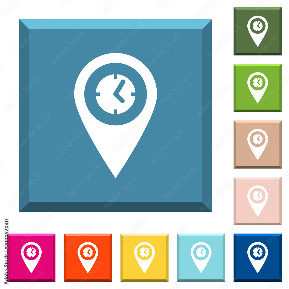 Poster arrival time gps map location white icons on edged square buttons
