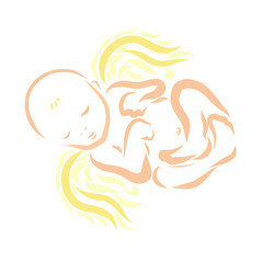 Newborn sleeping angel with yellow wings