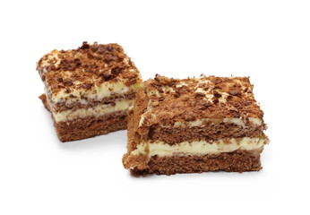 Fototapeta na wymiar Chocolate and vanilla cake, pastry slice isolated on white background