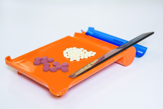 Close-up of tablets on tray