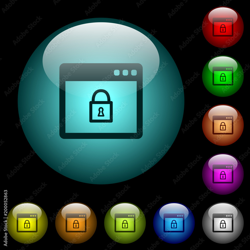 Poster lock application icons in color illuminated glass buttons