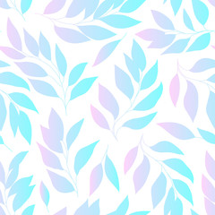 Leaves gradient seamless background, pink and blue colored foliage pattern. Vector illustration.