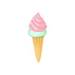 Strawberry Green Tea Ice Cream Cone Illustration
