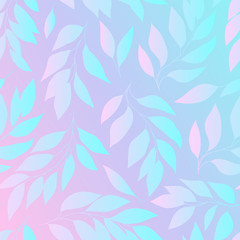 Leaves gradient background, pink and blue colored. Vector pattern.