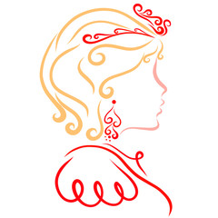 Beautiful Princess with blond hair, crown and earrings with hearts