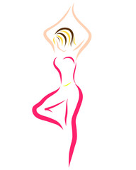 A girl with a good figure, keeps her balance