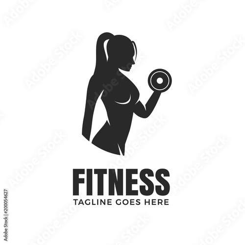 "Fitness woman logo design isolated on white background" Stock image and royalty-free vector