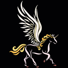 Beautiful winged unicorn on a black background