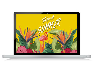 Tropical summer on laptop background