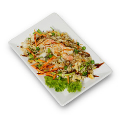Plate of rice with shrimps