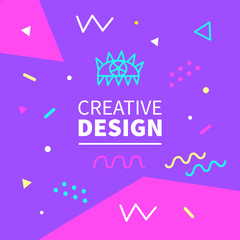 Memphis style banner template. 80-90s trendy fashion background